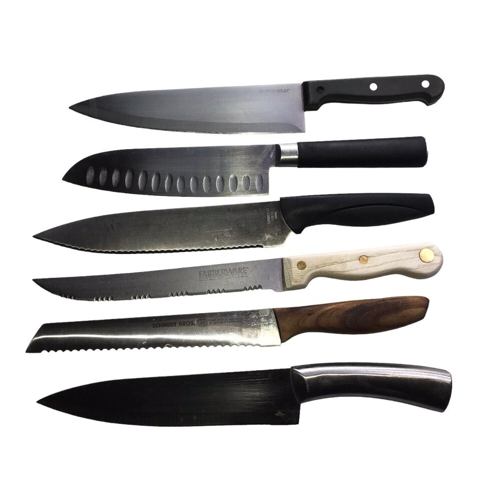 Set of 6 Kitchen Knives, Large, Cutlery, Butcher's Knives, Bread Knife